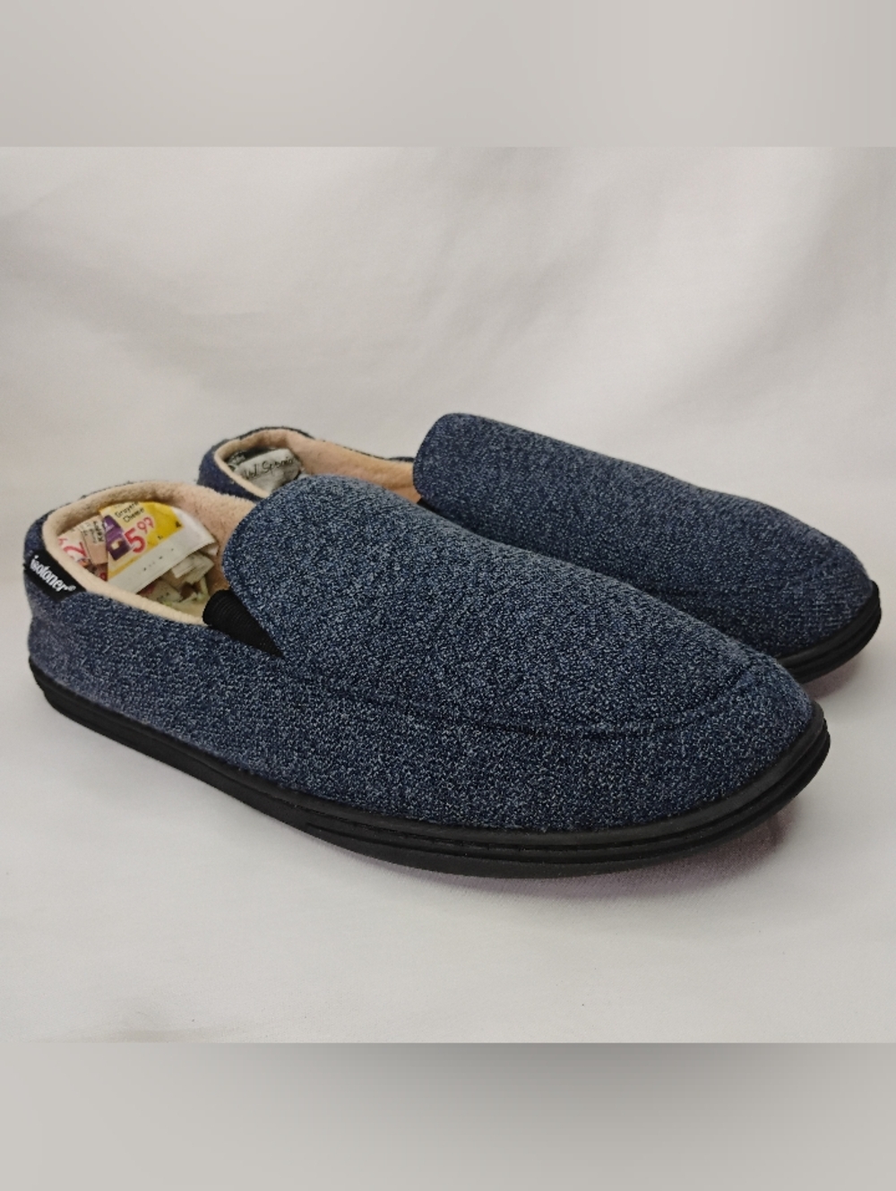 Men's Size 11 - 12 Closed Back Navy Blue Slippers Soft Faux Fur Lined Loafers